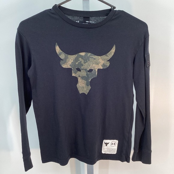 Boys Under Armour Project Rock USA Long Sleeved Performance Camo Logo Tee Medium - Picture 2 of 7